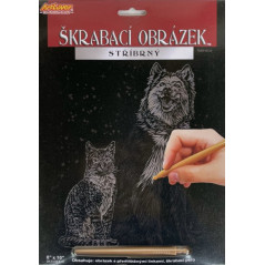 Škrabací obrázok strieborný zvieratko 20,3x25,4cm 3 druhy na karte