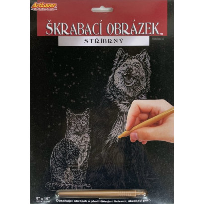 Škrabací obrázok strieborný zvieratko 20,3x25,4cm 3 druhy na karte