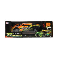 Auto RC závodné 27 MHz plast RC 20cm na batérie so svetlom 3 farby v krabici 27x10x13cm