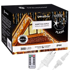 LED kvaple 14,5m, 300LED, 8 funkcií, ovládač, IP44, duálna biela