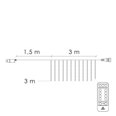 LED Nano záves - 3x3m, 300LED, 8 funkcií, ovládač, IP44, multicolor