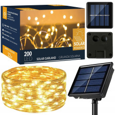 LED reťaz Nano - 22m, 200LED, 8 funkcií, solar, IP44, teplá biela