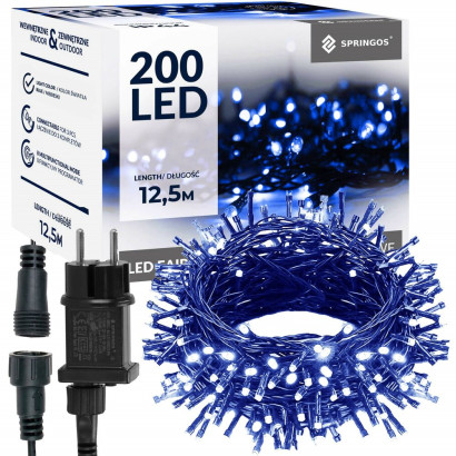 LED svetelná reťaz - 12,5m, 200LED, 8 funkcií, pamäť, IP44, modrá