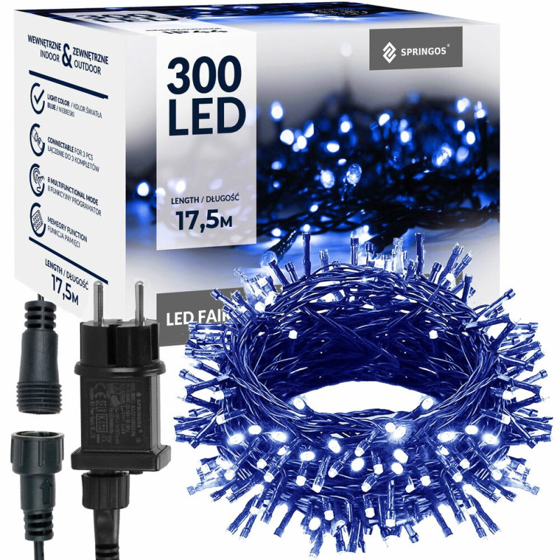 LED svetelná reťaz - 17,5m, 300LED, 8 funkcií, pamäť, IP44, modrá