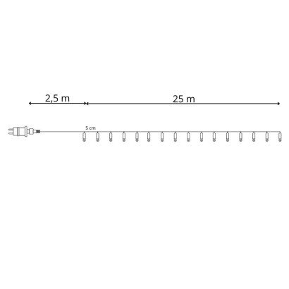 LED svetelná reťaz - 27,5m, 500LED, IP44, teplá biela + záblesky