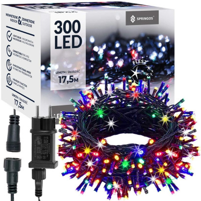 LED svetelná reťaz - 17,5m, 300LED, IP44, multicolor + záblesky