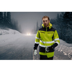 Pracovná bunda výstražná, softshell s kapucňou, žltá, veľkosť XL