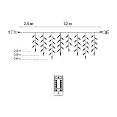LED kvaple - 14,5m, 300LED, 8 funkcií, ovládač, IP44, teplá biela