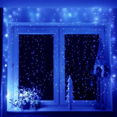 LED Nano svetelný záves - 3x3m, 300LED, 8 funkcií, ovládač, USB, IP44, modrá