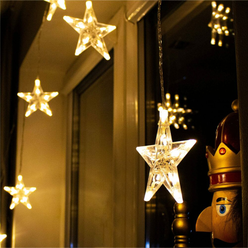 LED svetelný záves Hviezdy - 2,5x0,83m, 70LED, 8 funkcií, IP20, teplá biela