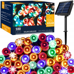 LED reťaz - 12m, 100LED, 8 funkcií, solar, IP44, multicolor