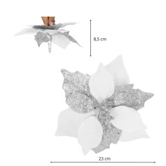 Vianočná hviezda s klipom 23x8,5cm bielo-strieborná, vianočná ozdoba