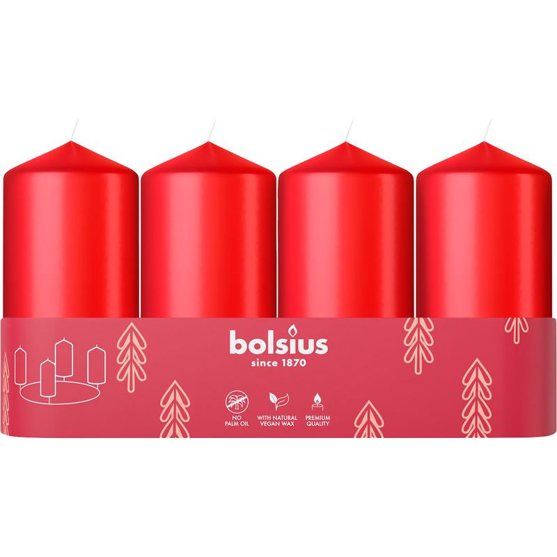 Sviečky Pillar Advent 48x100 mm, červené, 4 ks