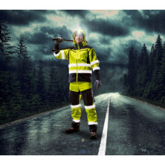 Softshellové pracovné nohavice reflexné výstražné žlté, veľkosť XL