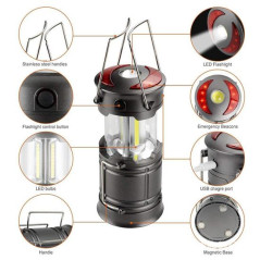 LED nabíjacie kempingové svietidlo s lucernou, 200 lm, sivé