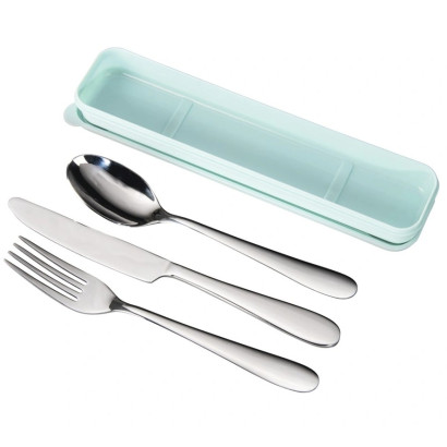 Nerezový príbor To Go, puzdro na prenášanie, pastelovo modré