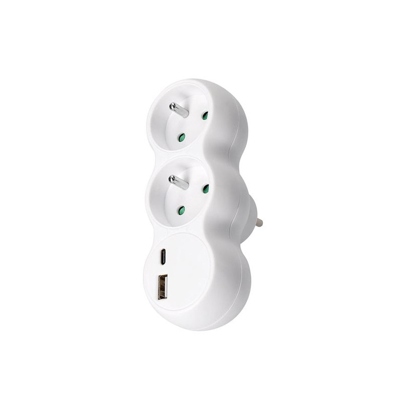 Rozbočovač 2x 10 A s USB A+C nabíjačkou, biely