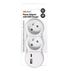 Rozbočovač 2x 10 A s USB A+C nabíjačkou, biely