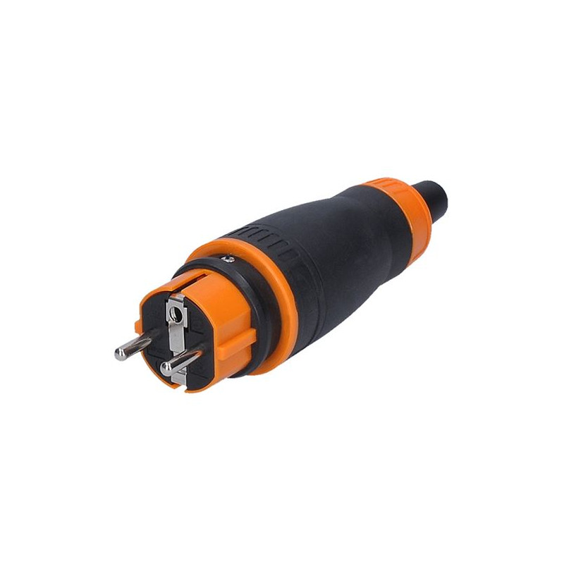 Zástrčka priama do vlhka IP44, čierna/oranžová