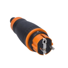 Zástrčka priama do vlhka IP44, čierna/oranžová