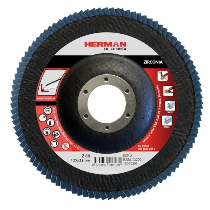 Lamelový kotúč na nerez 125 mm/P80 LR-30 Punta zirconia