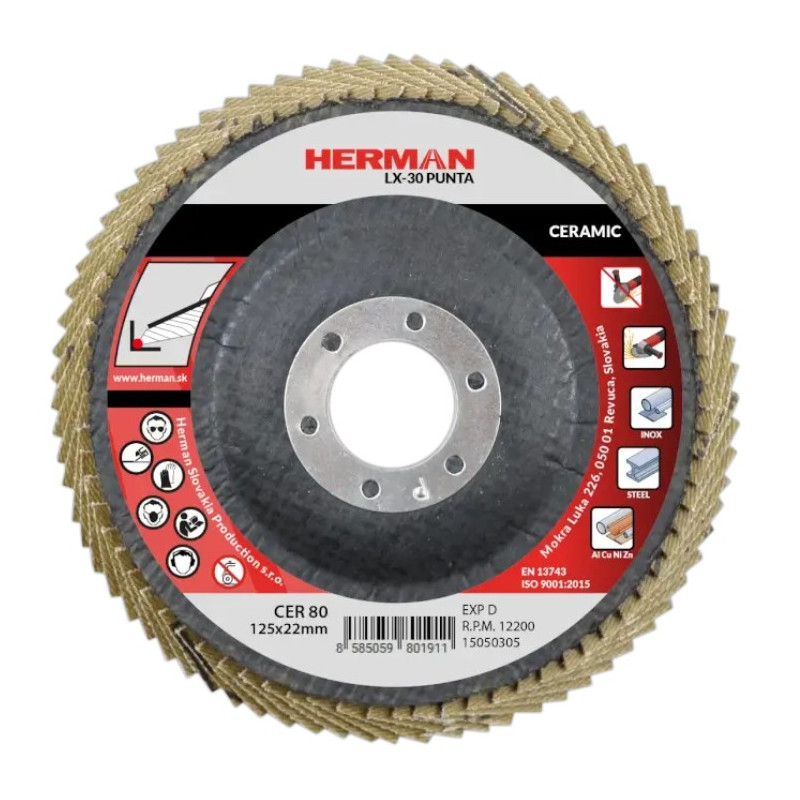 Lamelový kotúč na nerez a legované ocele 125 mm/P80 LX-30 Punta ceramic