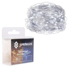 SPRINGOS LED reťaz Nano 1 m, 10 LED, 2x AA, studená biela