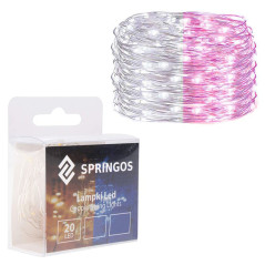 SPRINGOS LED reťaz Nano Duo 2 m, 20 LED, 2x AA, biela/ružová