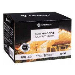 SPRINGOS LED kvaple 10,5 m, 200 LED, IP44, 8 svetelných módov, teplá biela