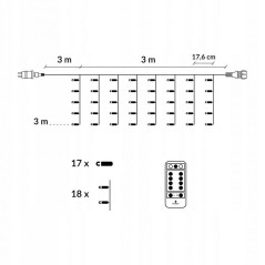 SPRINGOS LED svetelný záves 3x3 m, 306 LED, IP44, 8 svetelných módov s ovládačom, modrá