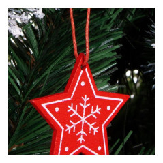 Vianočná ozdoba drevená Hviezda s vločkou červená 4,5 cm, 3 ks