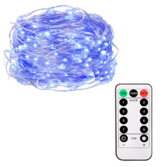LED reťaz Nano 10,2 m, 100 LED, IP44, 8 svetelných módov s ovládačom, 3x AA, modrá