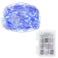 LED reťaz Nano 10,2 m, 100 LED, IP44, 8 svetelných módov s ovládačom, 3x AA, modrá