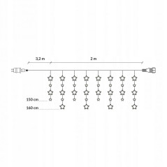 LED svetelný záves Hviezdy 1,6x5,2 m, 180 LED, IP44, studená biela/modrý blesk