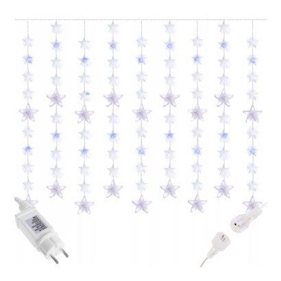 LED svetelný záves Hviezdy 2x1,6 m, 180 LED, IP44, studená biela/modrý blesk