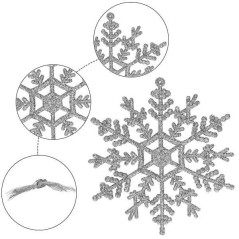 Vianočná ozdoba Vločka s trblietkami strieborná 12 cm, 3 ks