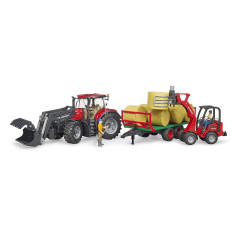 Bruder Traktor Case IH Optum 300CVX s predným nakladačom a prívesom s 8 balíkmi / 03198