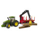 Traktor John Deere 7R350 s prívesom na drevo a 4 kmeňmi / 03154
