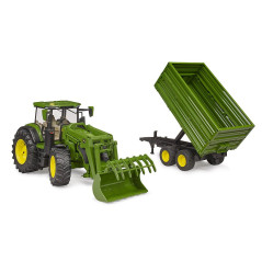 BRUDER Traktor John Deere 7R350 s predným nakladačom a tandemovým prívesom / 03155