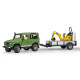Terénne auto Land Rover Defender Station Wagon s prívesom, mikrorýpadlom JCB 8010 CTS a stavebným robotníkom 1:16 02593