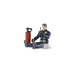 bworld Figúrka hasiča s prilbou, rukavicami, vysielačkou a hasiacim prístrojom 1:16 60100