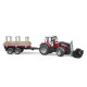 Traktor Massey Ferguson s predným nakladačom, prívesom na prevoz dreva a 3 kmeňmi stromov 1:16 02046
