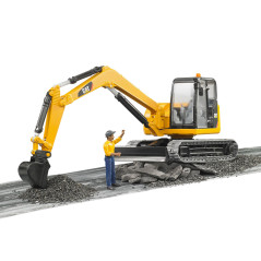 BRUDER 02466 Minibager CAT s figúrkou stavebného robotníka 1:16