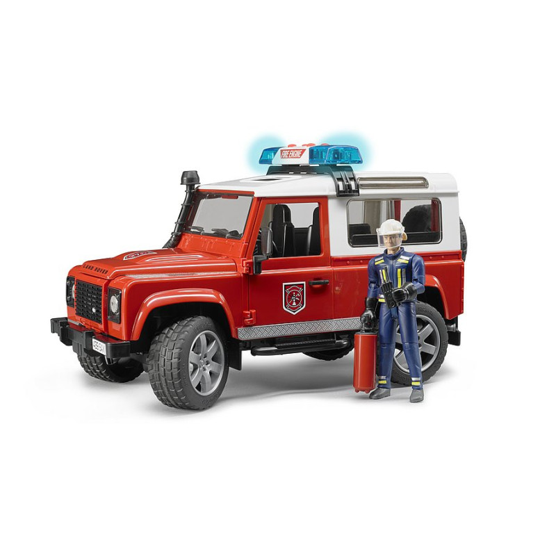 Zásahové hasičské vozidlo Land Rover Defender Station Wagon s figúrkou hasiča a hasiacim prístrojom 1:16 02596