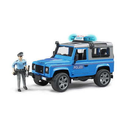 BRUDER Policajné vozidlo Land Rover Defender Station Wagon so svetelným a zvukovým modulom a s figúrkou policajta 1:16 02597